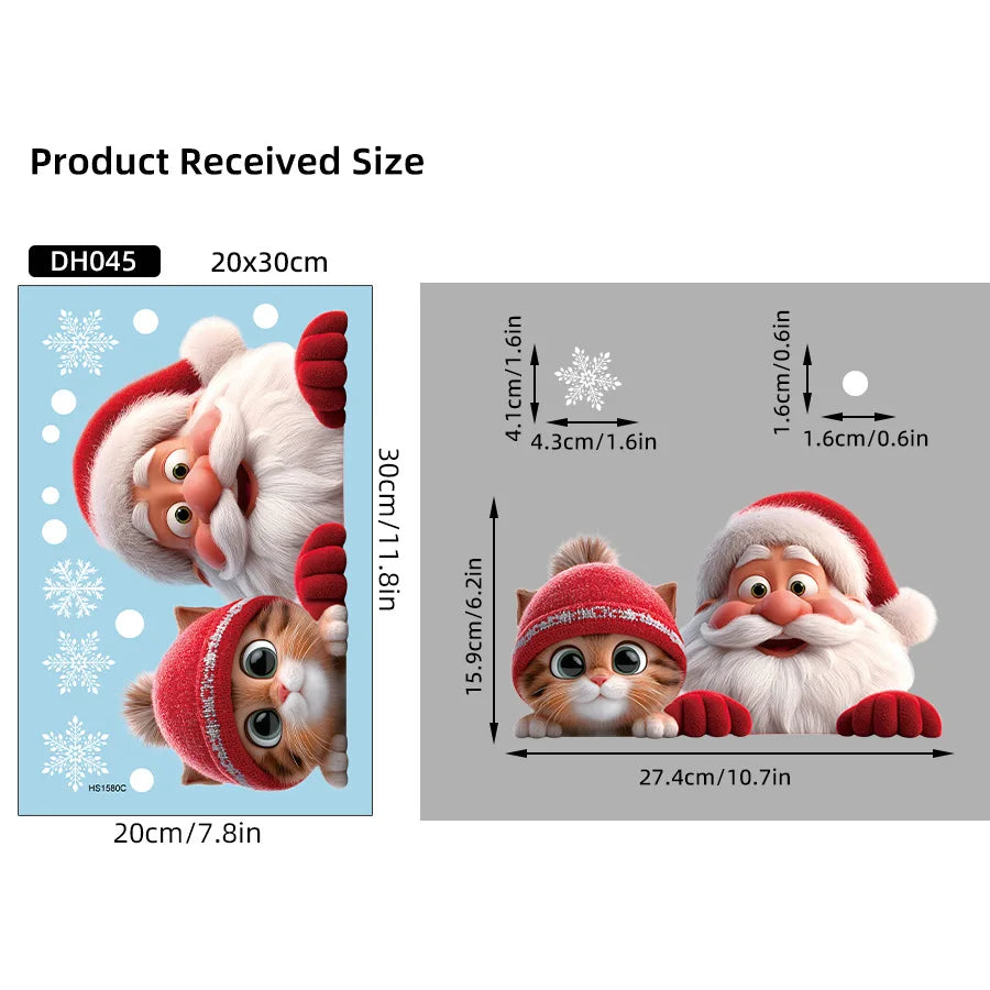 Reusable Christmas Window Stickers Static Cling PVC Santa Cat Snowflake for Glass Mirror Home Party No Residue