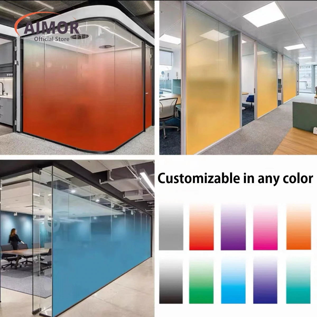 AIMOR Sticker Self-adhesive Customized Printing LOGO Decoration Office Use Translucency Semi-privacy Gradient Window Glass Film