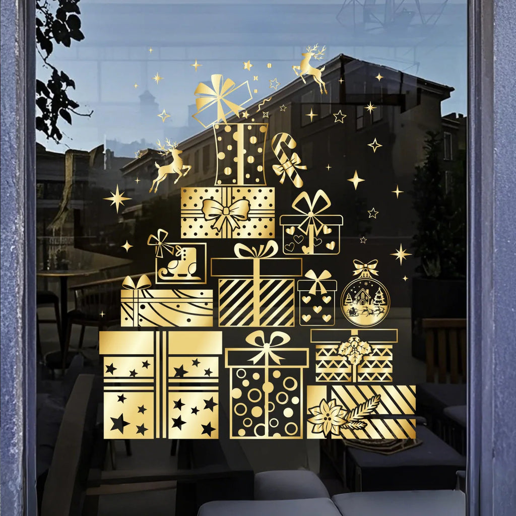 Christmas Sticker Gold PVC Double-sided Printed Static Window Sticker Family Glass Decorative Christmas Atmosphere Sticker