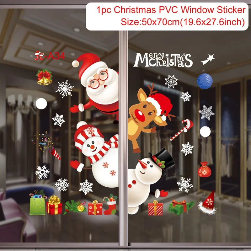 Christmas Window Stickers Christmas Wall Sticker Room Wall Decals Merry Christmas Decors 2024 For Home New Year Stickers 2025