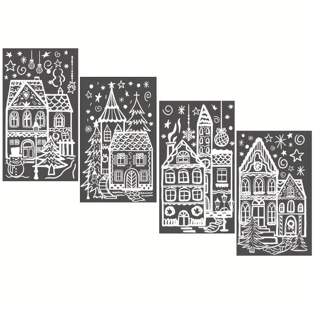 4 sheets/set Large Christmas Window Clings - Snowman & Snowflake Decals for Festive Glass Decoration,Snowy house wall stickers