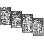 4 sheets/set Large Christmas Window Clings - Snowman & Snowflake Decals for Festive Glass Decoration,Snowy house wall stickers