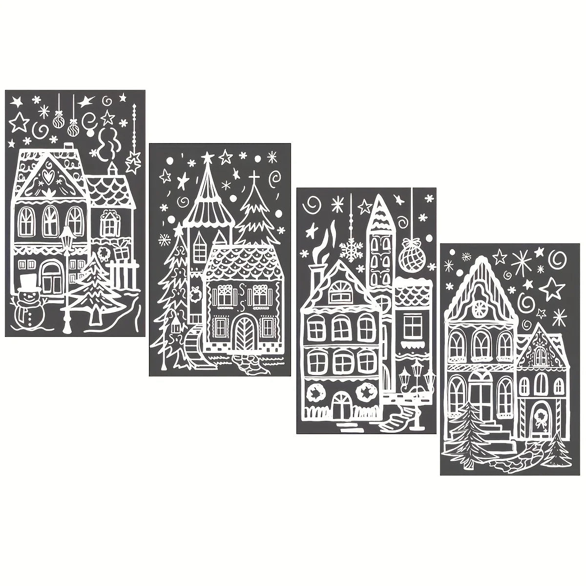 4 sheets/set Large Christmas Window Clings - Snowman & Snowflake Decals for Festive Glass Decoration,Snowy house wall stickers