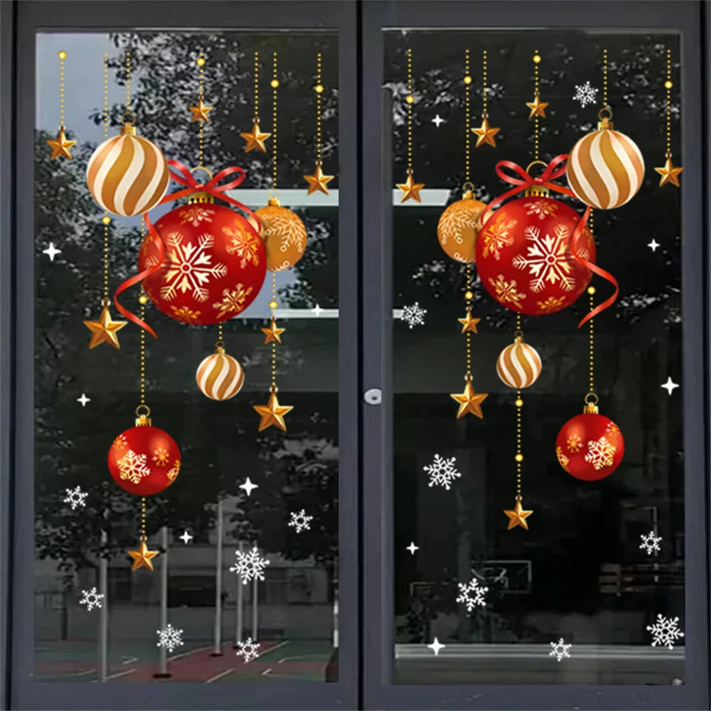 Christmas stickers, festive atmosphere decoration, colorful balls, stars, snowflakes, stickers, decorative glass window stickers