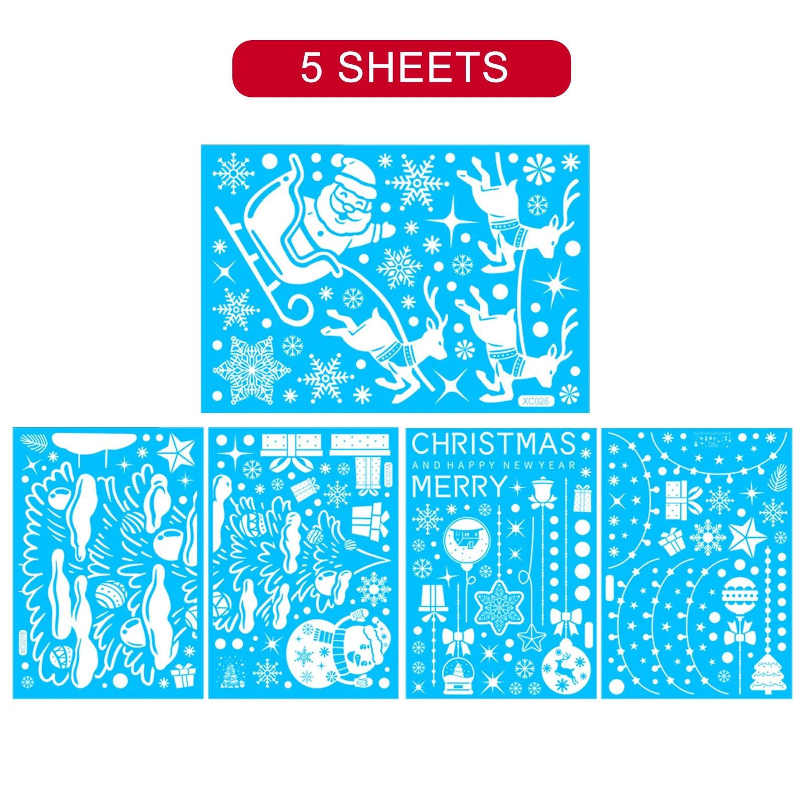 Christmas Window Stickers Set Santa Elk Snowflake Glass Cling Sticker Xmas Decor