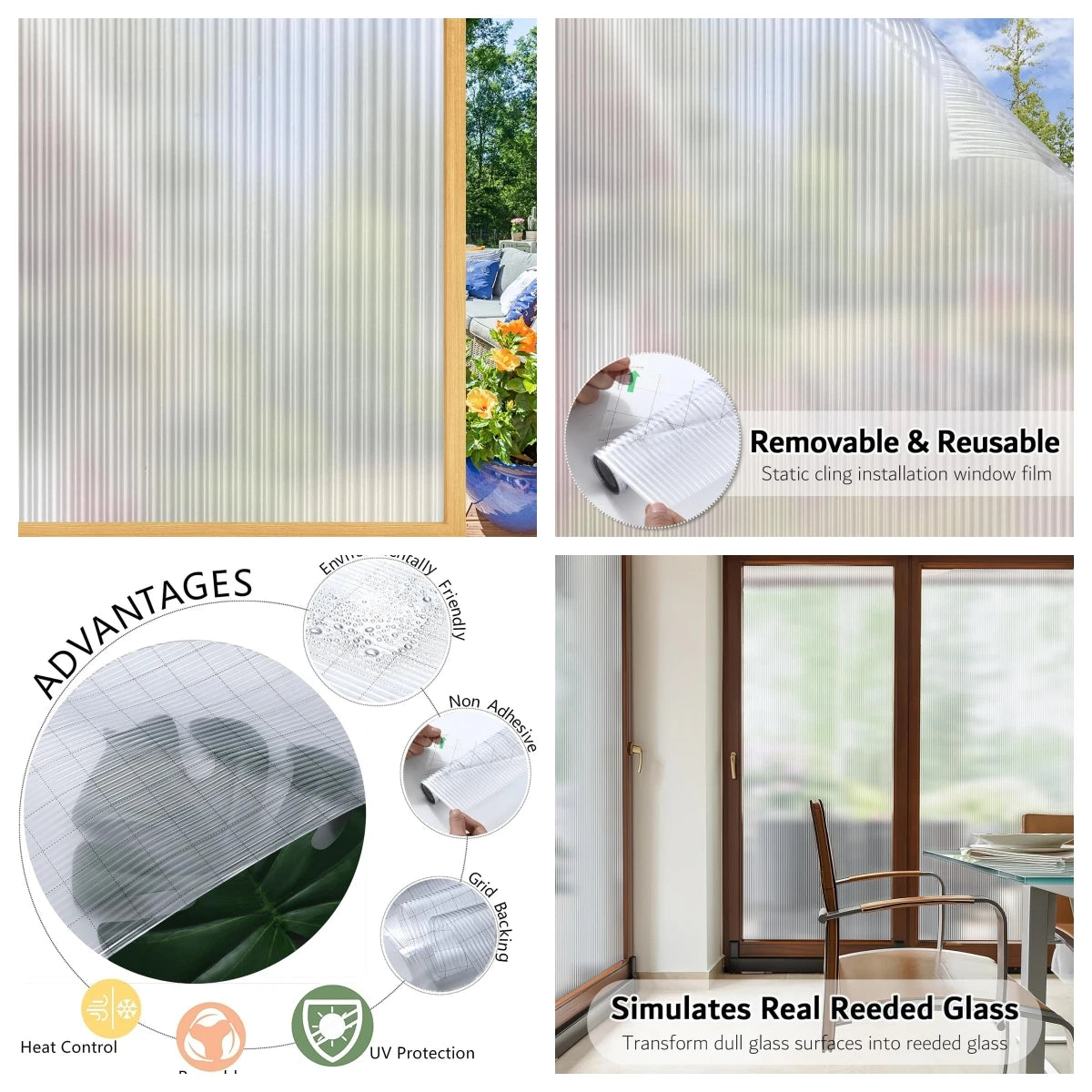 Wide 75/90 Cm Frosted Window Privacy Film, Non-Adhesive Window Glass Films, Heat Control Static Cling Removable Window Stickers