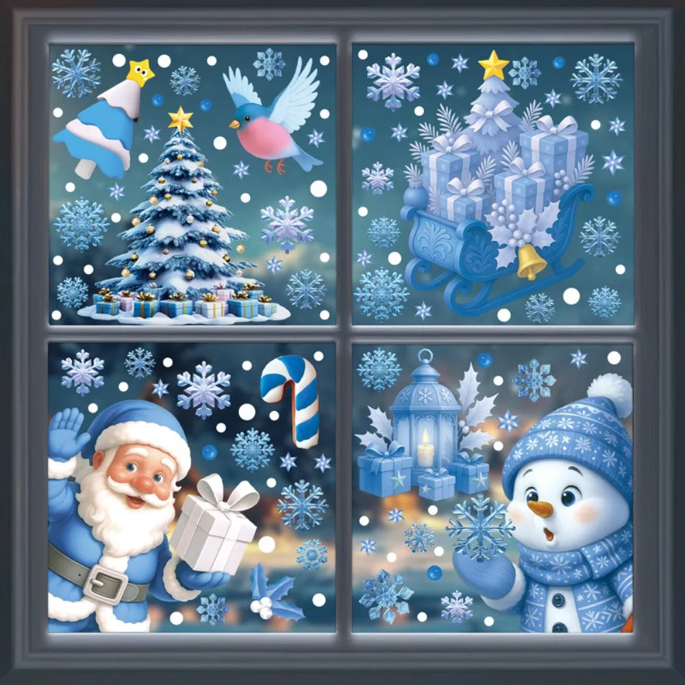 Christmas Window Stickers Winter Snowman Santa Claus Snowflake Reindeer Static Electricity Stickers Ornaments Xmas Home Decor