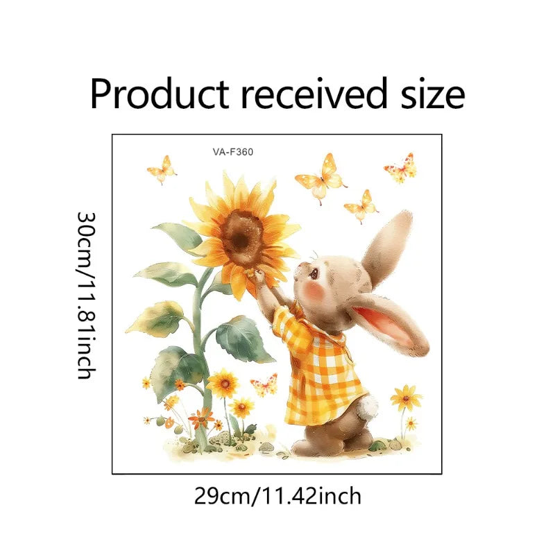 Watercolor Sunflower Rabbit Wall Stickers for Home Bedroom Living Room Glass Window Decor Wall Background Art Stickers