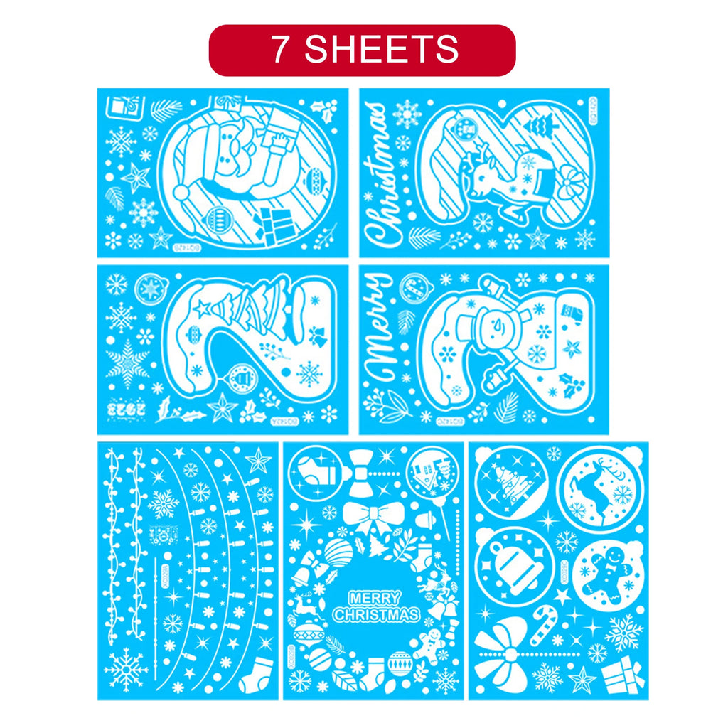 Christmas Window Stickers Set Santa Elk Snowflake Glass Cling Sticker Xmas Decor