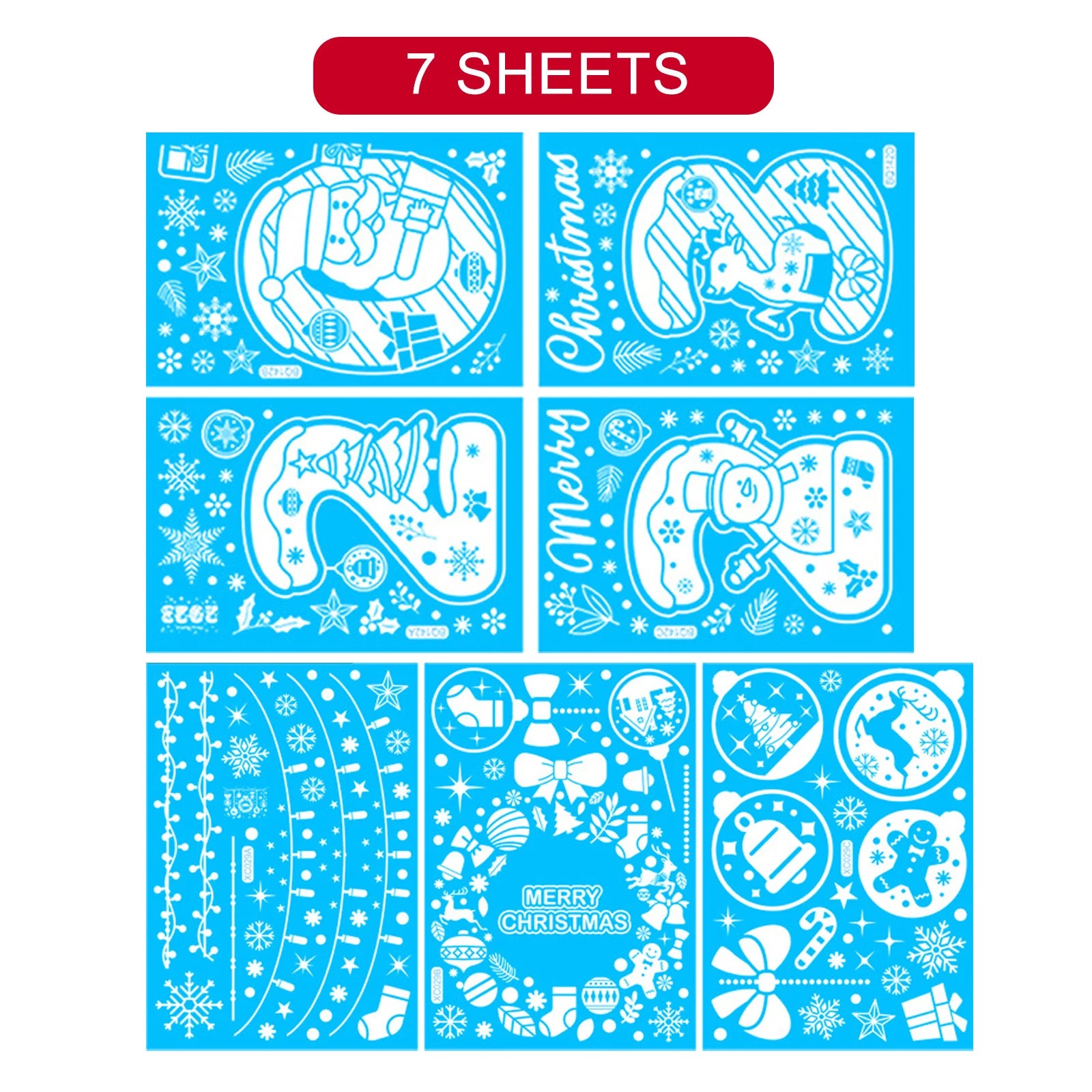 Christmas Window Stickers Set Santa Elk Snowflake Glass Cling Sticker Xmas Decor