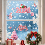 Christmas Window Stickers Blue Snowman Santa Decorative Films Reusable Snowflake Elk Ornaments Merry 2025 Happy New Year 2026