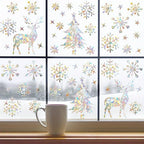 2sheets Christmas Window Clings,Clear Window Decals for Bird Deterrent,Snowflake Sticker,Winter Snowflake Decor, Rainbow Decals