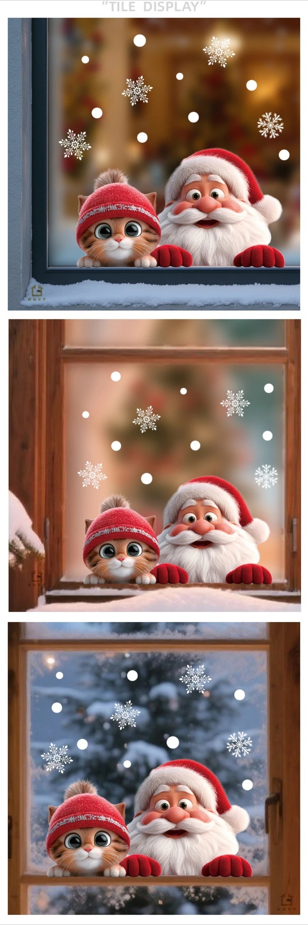 Reusable Christmas Window Stickers Static Cling PVC Santa Cat Snowflake for Glass Mirror Home Party No Residue