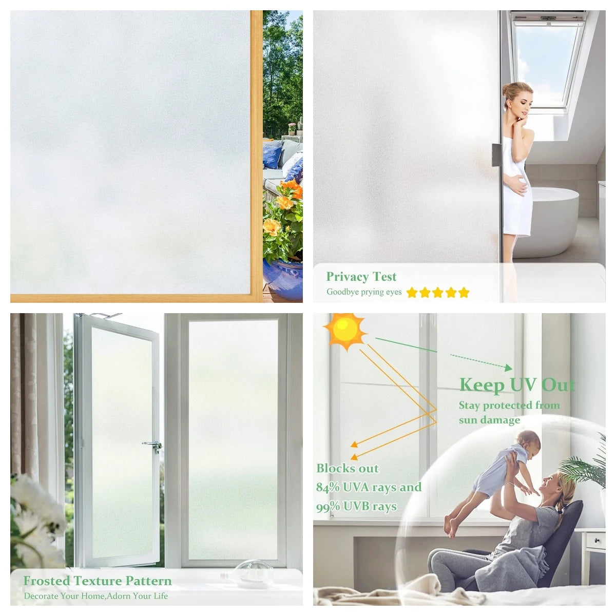 Wide 75/90 Cm Frosted Window Privacy Film, Non-Adhesive Window Glass Films, Heat Control Static Cling Removable Window Stickers