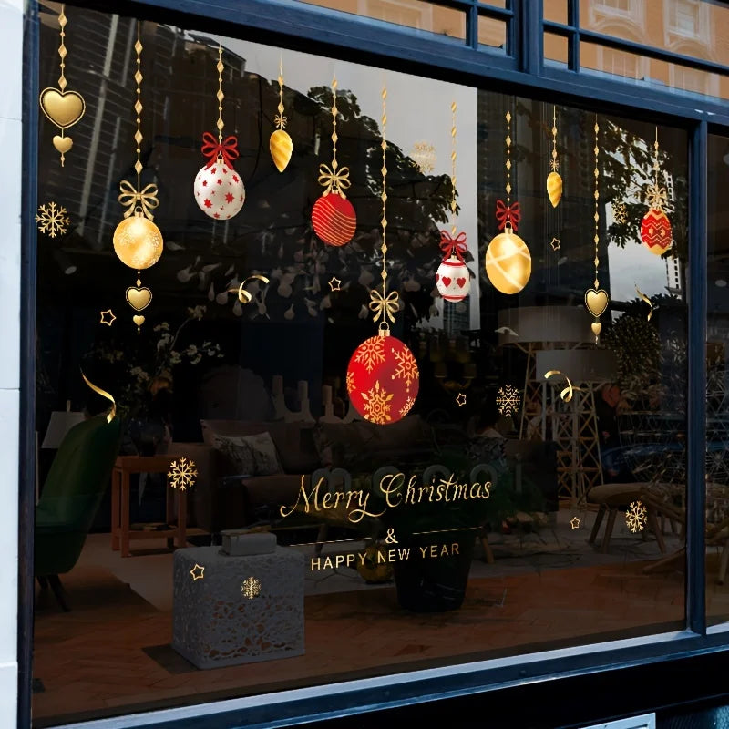 1pc Modern Christmas Holiday Decorative Glass Window Stickers - - Merry Christmas & Happy New Year Window Film - 3mil Thickness