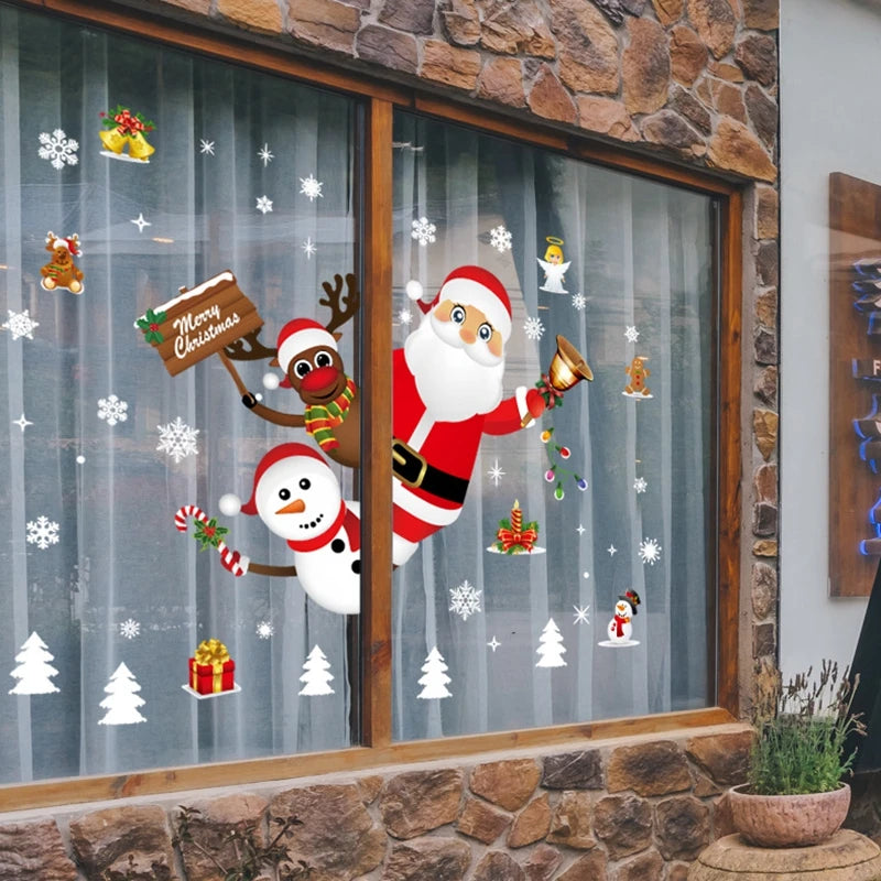 1Set Santa Claus Snowman Elk Window Stickers Snowflake Electrostatic Wall Sticker 2024 Christmas Decoration For Home New Year