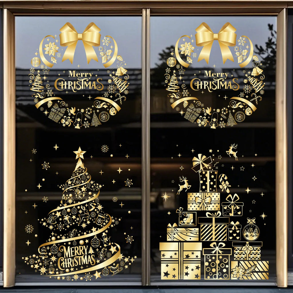 Christmas Sticker Gold PVC Double-sided Printed Static Window Sticker Family Glass Decorative Christmas Atmosphere Sticker