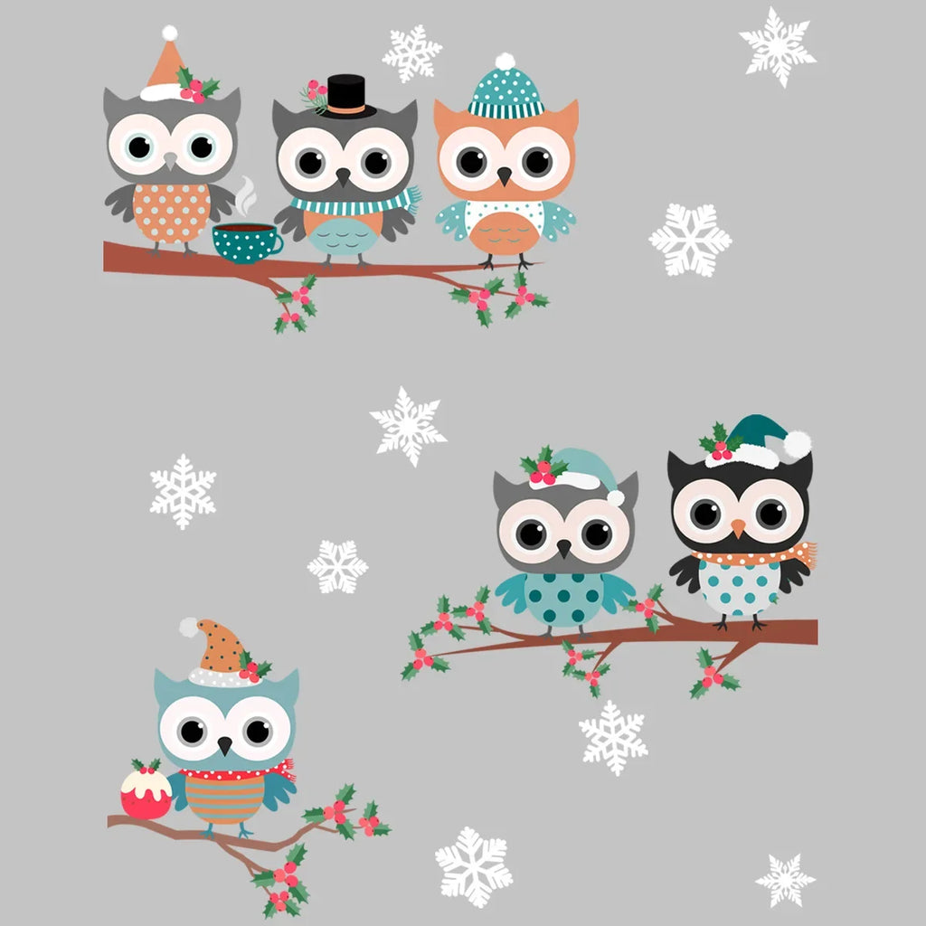 Christmas Owl On Branch Wall Stickers For Home Decor Mural Living Room Decoration Wallpaper Glass Window New Year Festival Decal