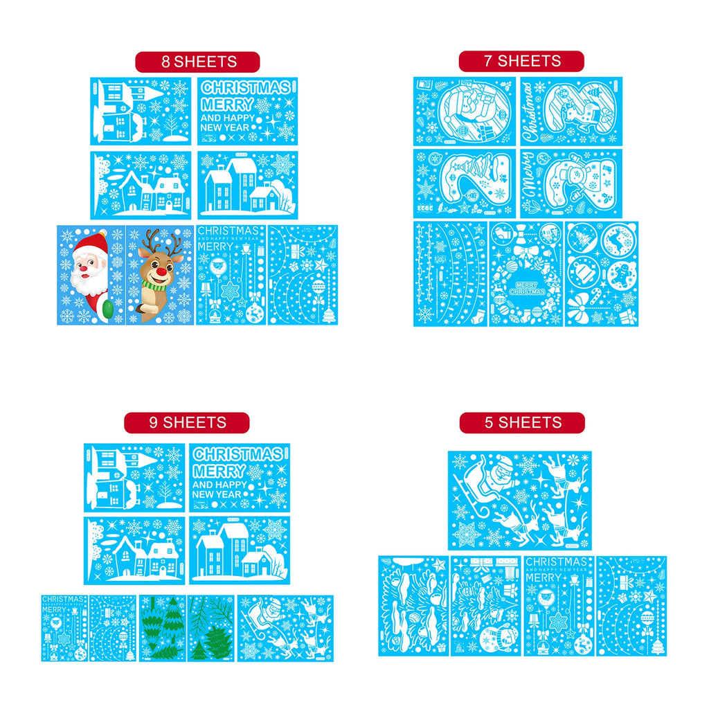Christmas Window Stickers Set Santa Elk Snowflake Glass Cling Sticker Xmas Decor
