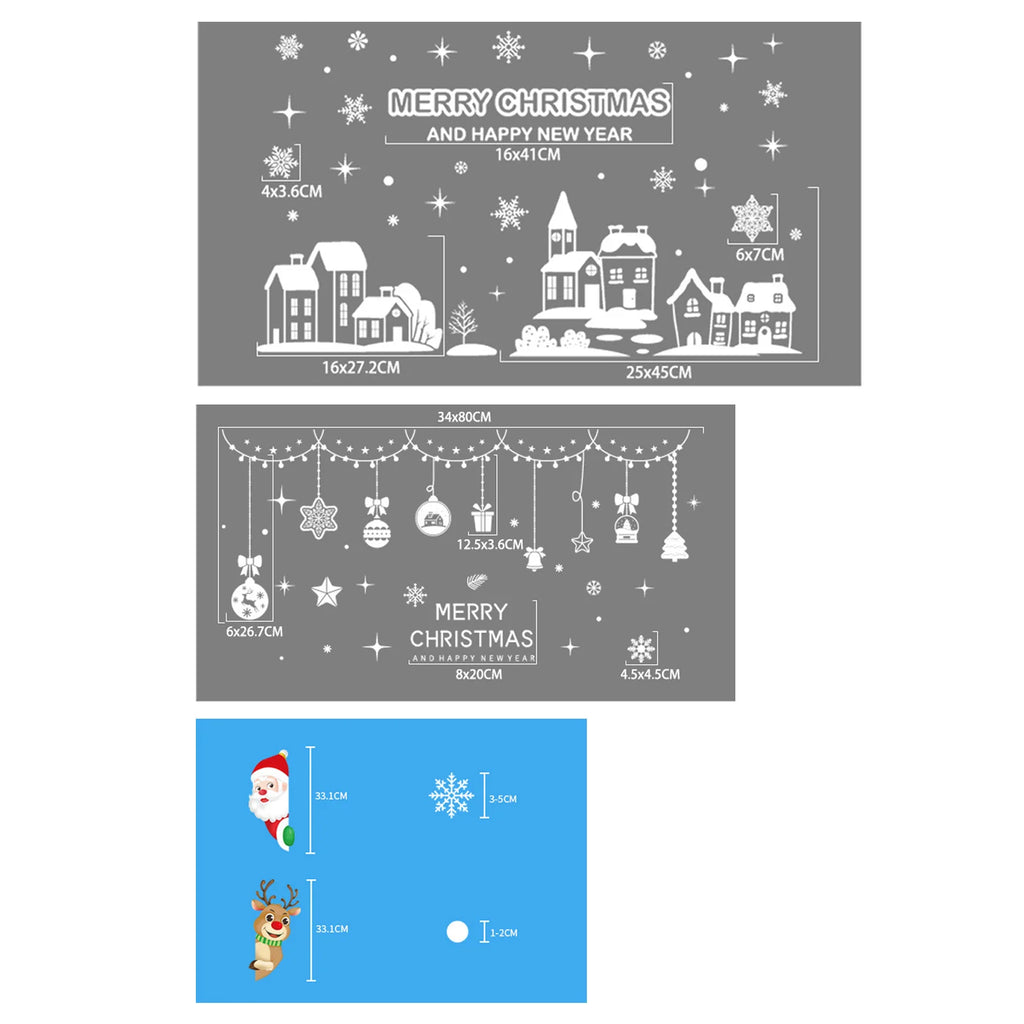 Christmas Window Stickers Set Santa Elk Snowflake Glass Cling Sticker Xmas Decor