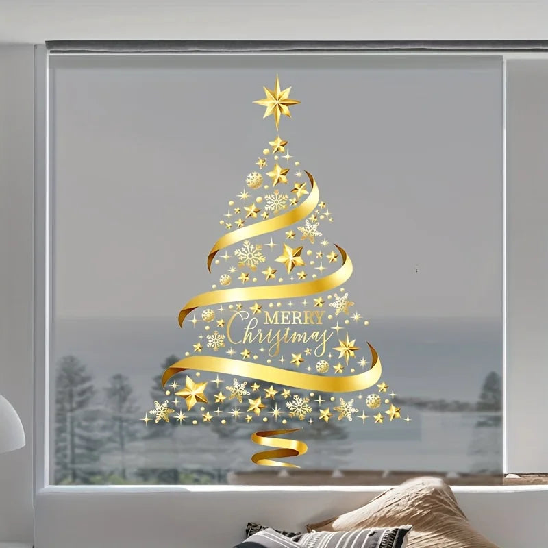 1pc Christmas Tree Sticker, Sticker Christmas Window Sticker Snowflake Christmas Tree Decal, DIY Static Wall Window Door Mural
