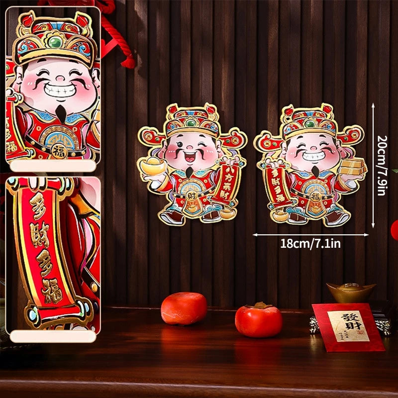 1Pair Horse Year Wall Stickers Cartoon Zodiac Horse Door Window Decorative Stickers Spring Festival Couplet Home Supplies