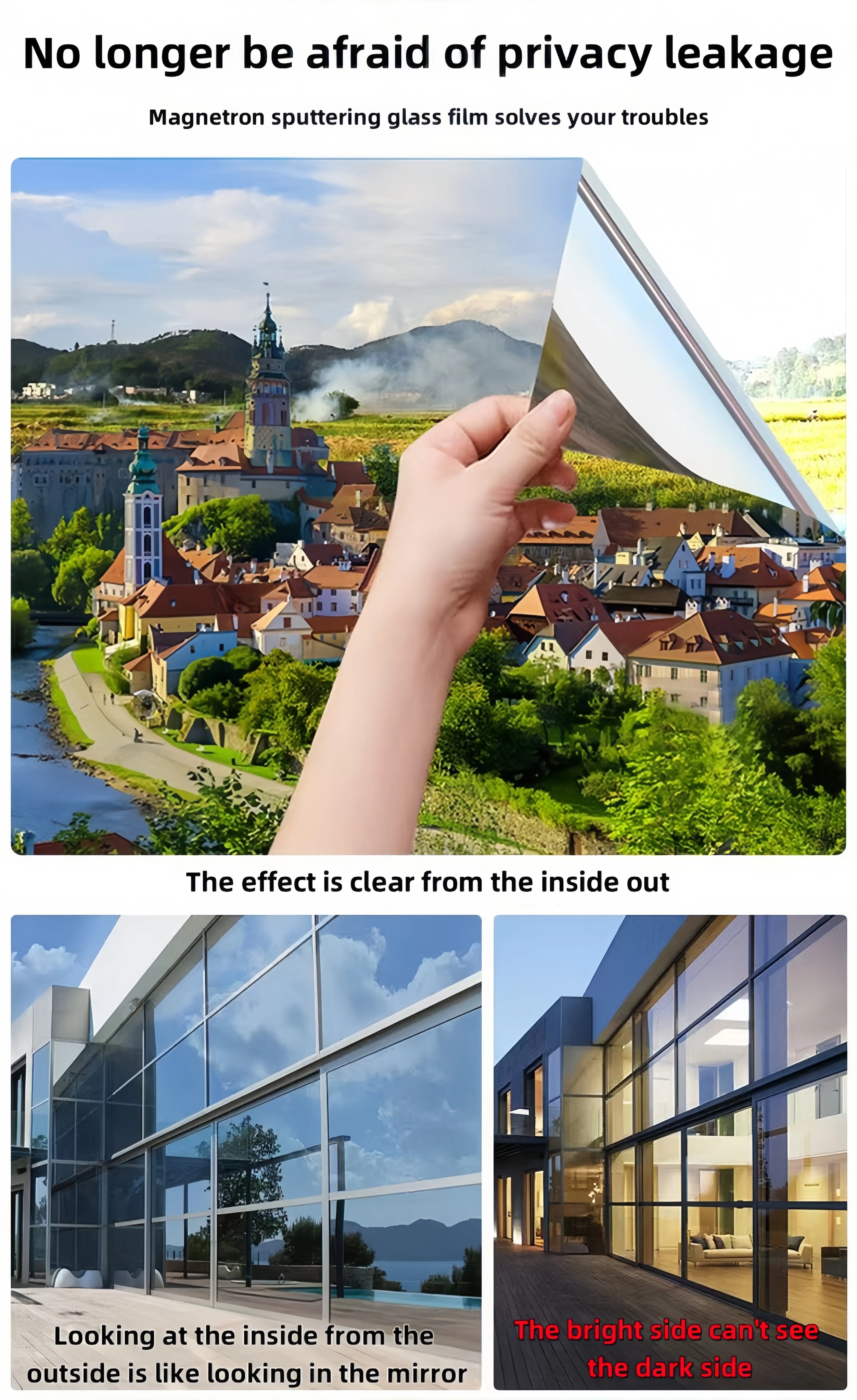One-Way Perspective Glass Window Sticker Insulating Window Film Window Privacy Film Isolation 99% Uv Mirror Reflection