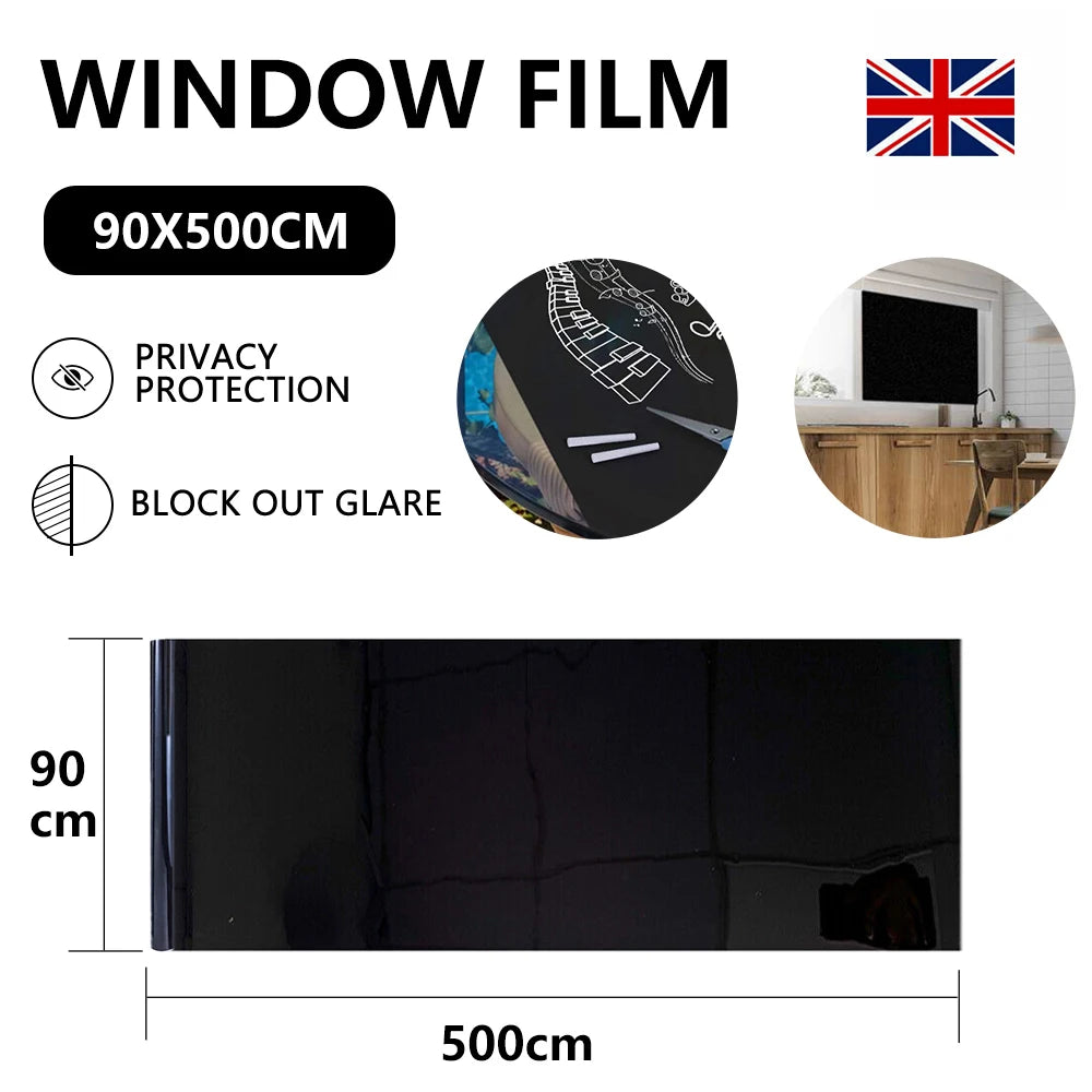 76/90cm Blackout Window Film Privacy: 100% Total Light Blocking Self-Adhesive Black Window Film for Glass Window for Baby Nurser