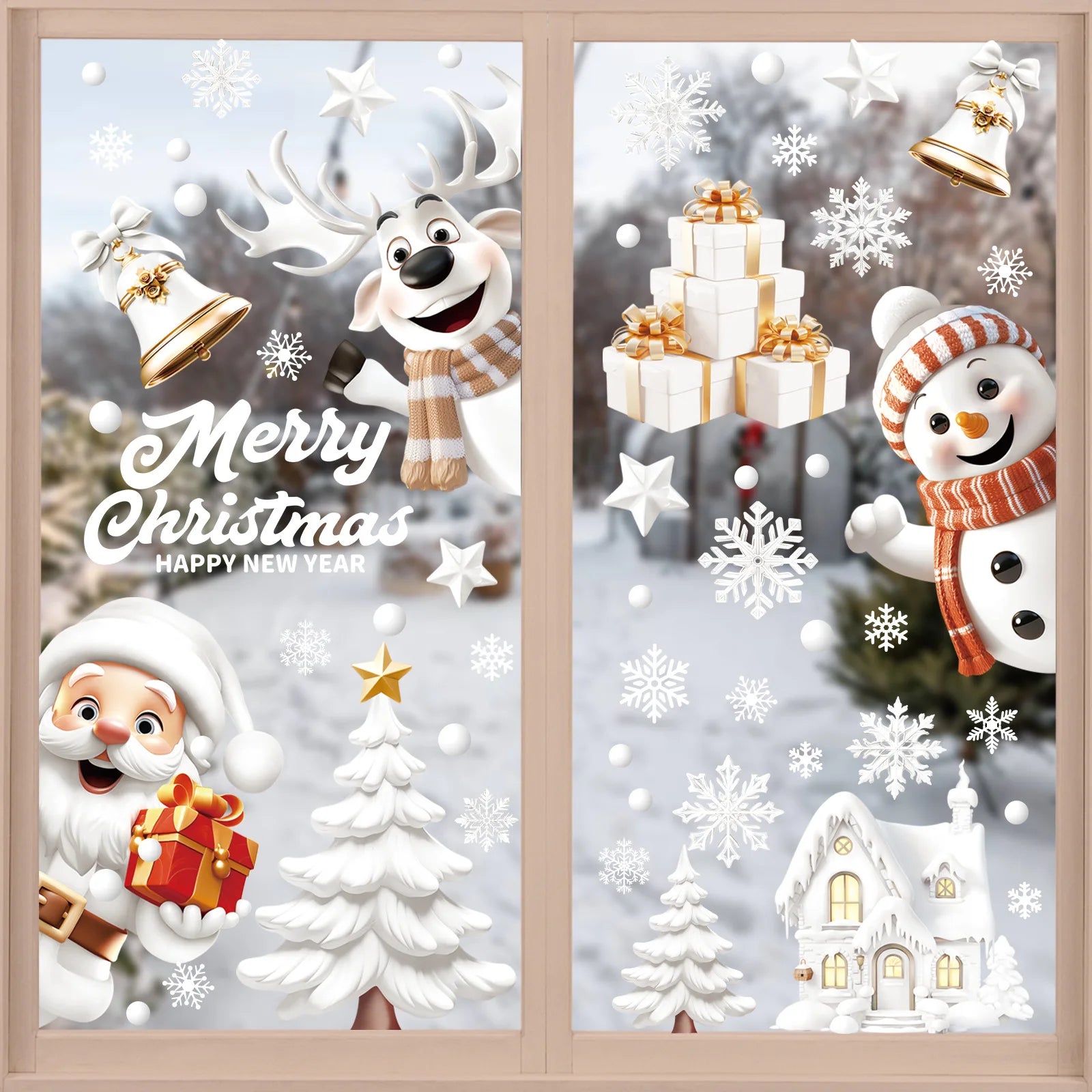 Christmas Window Stickers Blue Snowman Santa Decorative Films Reusable Snowflake Elk Ornaments Merry 2025 Happy New Year 2026