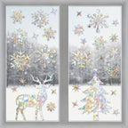 2sheets Christmas Window Clings,Clear Window Decals for Bird Deterrent,Snowflake Sticker,Winter Snowflake Decor, Rainbow Decals