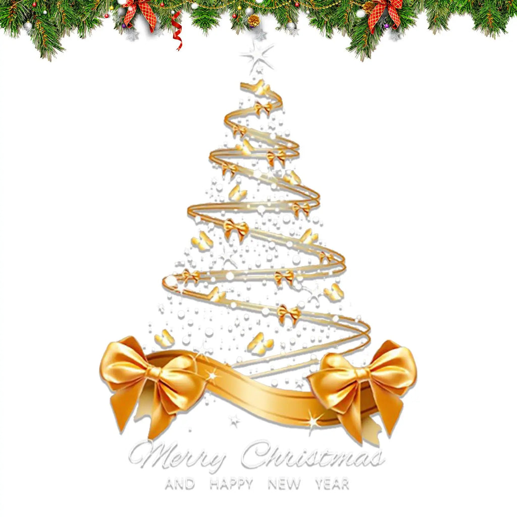 Christmas Window Decals 25.59x17.72 Inch Decal Pvc Double-Sided Golden Christmas Tree Window Sticker for Home Window Wall Decor