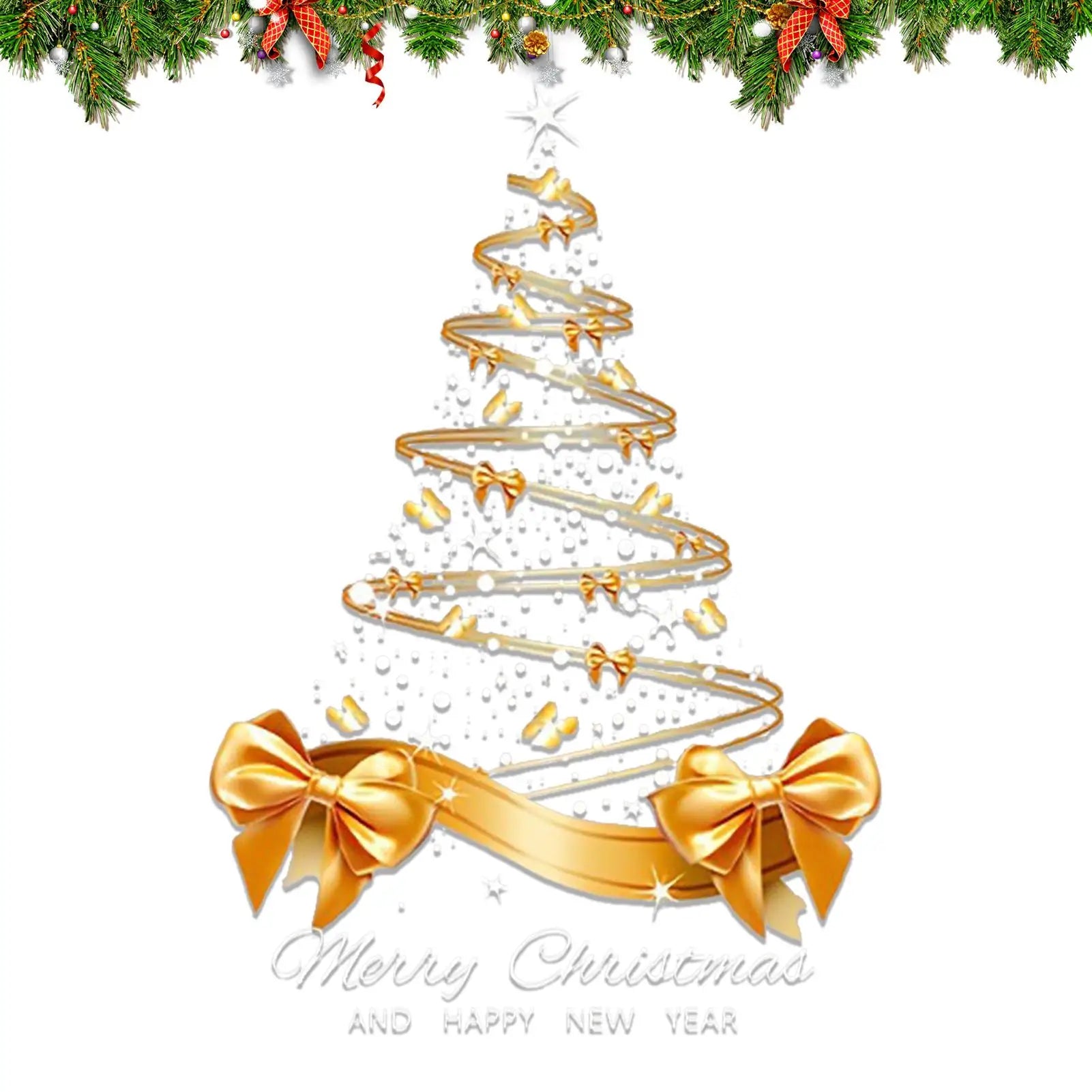 Christmas Window Decals 25.59x17.72 Inch Decal Pvc Double-Sided Golden Christmas Tree Window Sticker for Home Window Wall Decor