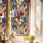 Sun Catcher Static Glass Stickers Non-Adhesive Window Sticker Decorative Privacy Flower Decal Painted Glass Rainbow Film Decors