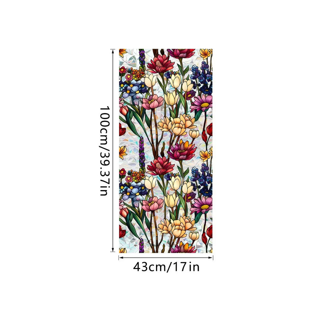 Sun Catcher Static Glass Stickers Non-Adhesive Window Sticker Decorative Privacy Flower Decal Painted Glass Rainbow Film Decors