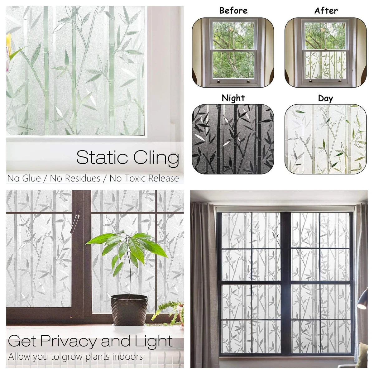 Wide 75/90 Cm Frosted Window Privacy Film, Non-Adhesive Window Glass Films, Heat Control Static Cling Removable Window Stickers