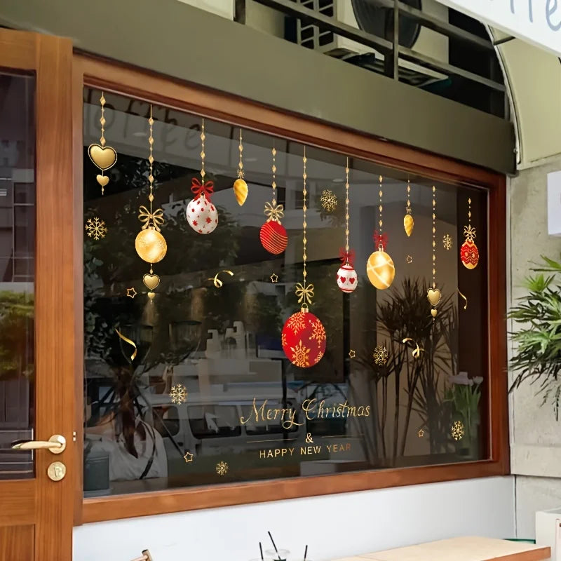 1pc Modern Christmas Holiday Decorative Glass Window Stickers - - Merry Christmas & Happy New Year Window Film - 3mil Thickness