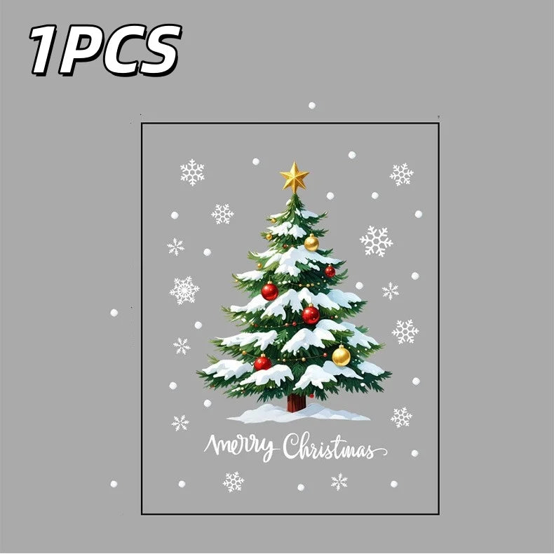 1/2pcs Christmas Window Stickers Reusable Window Decoration Supplies Christmas Tree Snowman Snowflake Glass Decorations Tools