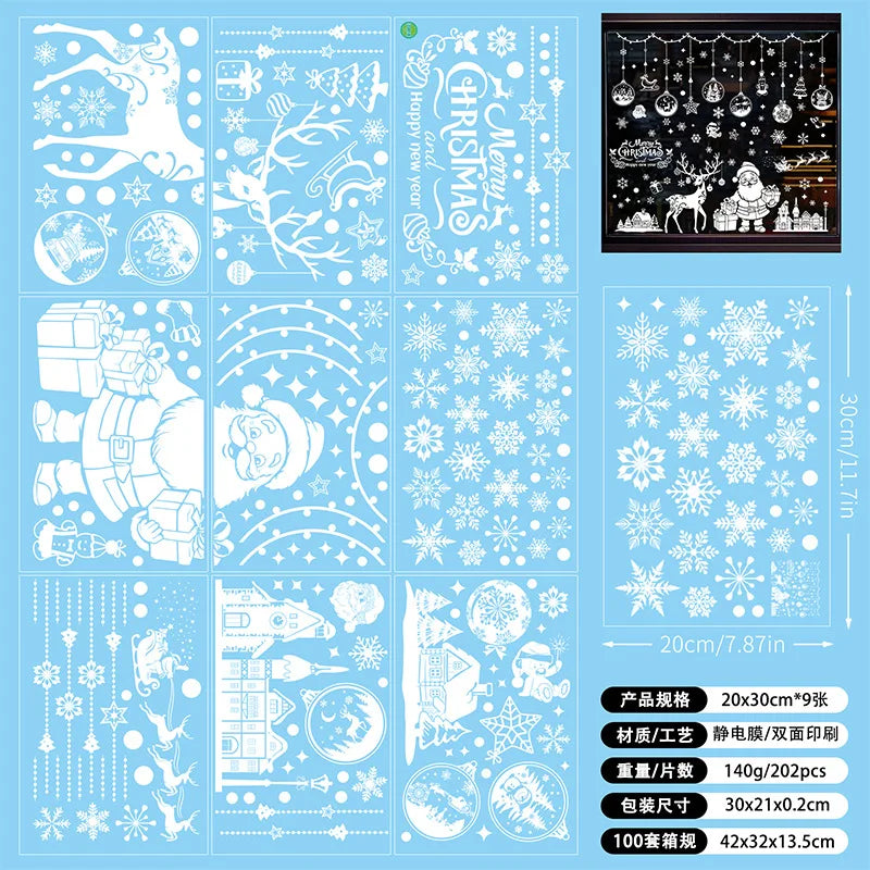 Christmas Window Stickers Blue Snowman Santa Decorative Films Reusable Snowflake Elk Ornaments Merry 2025 Happy New Year 2026