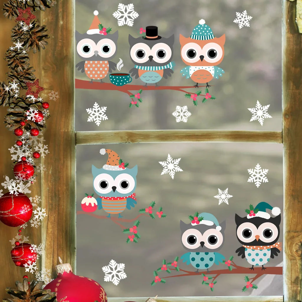 Christmas Owl On Branch Wall Stickers For Home Decor Mural Living Room Decoration Wallpaper Glass Window New Year Festival Decal