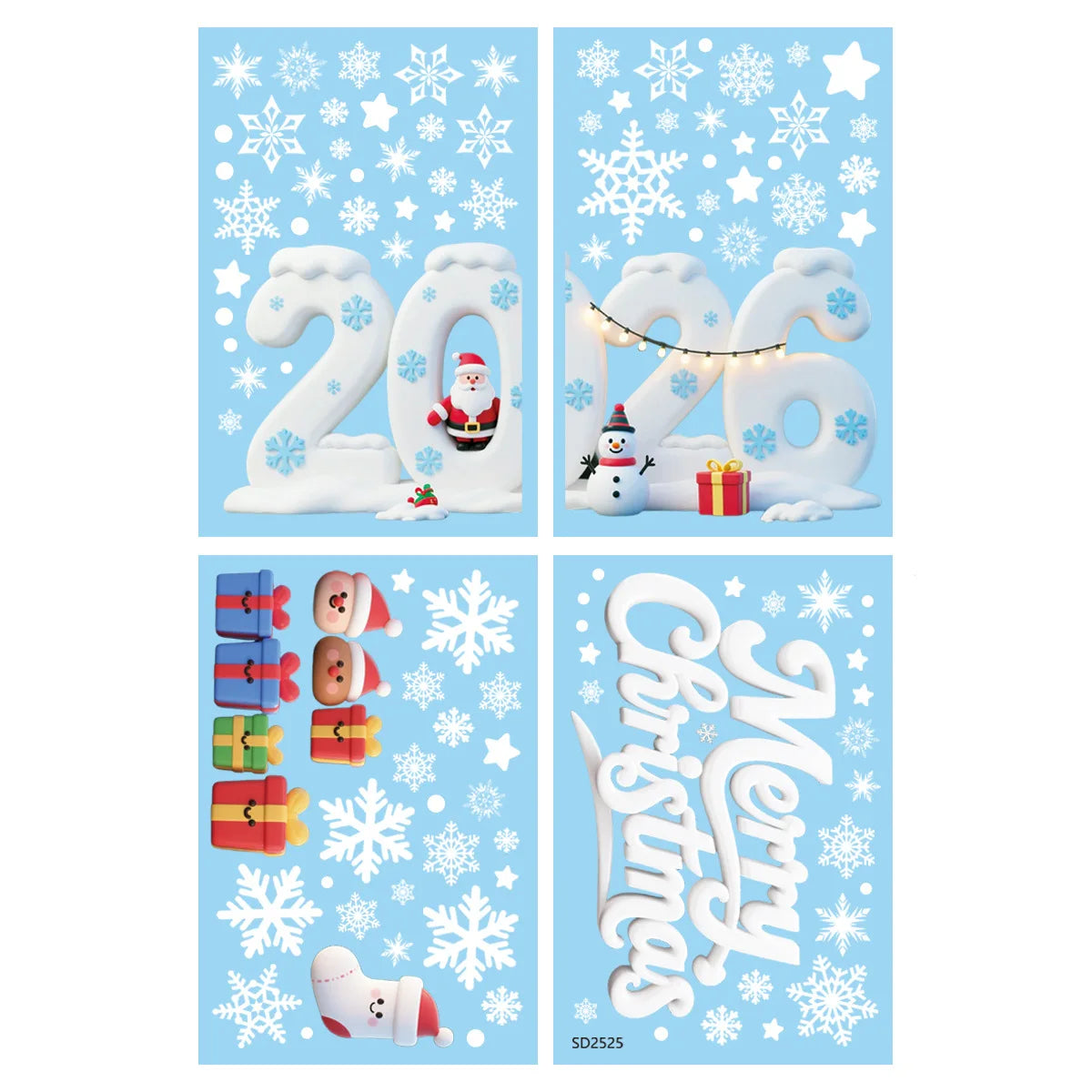 Christmas Window Stickers Blue Snowman Santa Decorative Films Reusable Snowflake Elk Ornaments Merry 2025 Happy New Year 2026