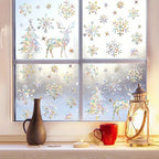 2sheets Christmas Window Clings,Clear Window Decals for Bird Deterrent,Snowflake Sticker,Winter Snowflake Decor, Rainbow Decals