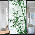 Privacy Glass Window Film Bamboo Pattern Frosted Glass Door Film Sun Blocking Glue-Free Static Adhesive Glass Window Stickers
