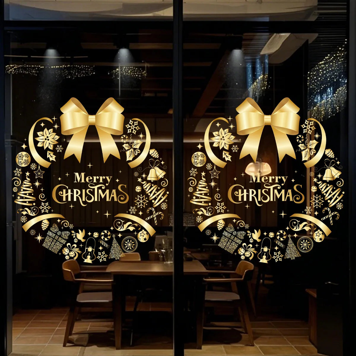 Christmas Sticker Gold PVC Double-sided Printed Static Window Sticker Family Glass Decorative Christmas Atmosphere Sticker