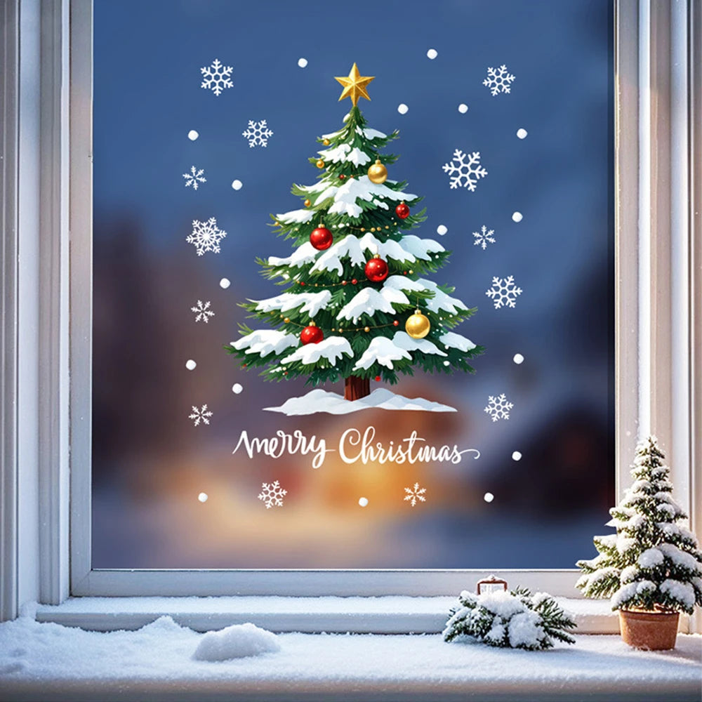 1/2pcs Christmas Window Stickers Reusable Window Decoration Supplies Christmas Tree Snowman Snowflake Glass Decorations Tools