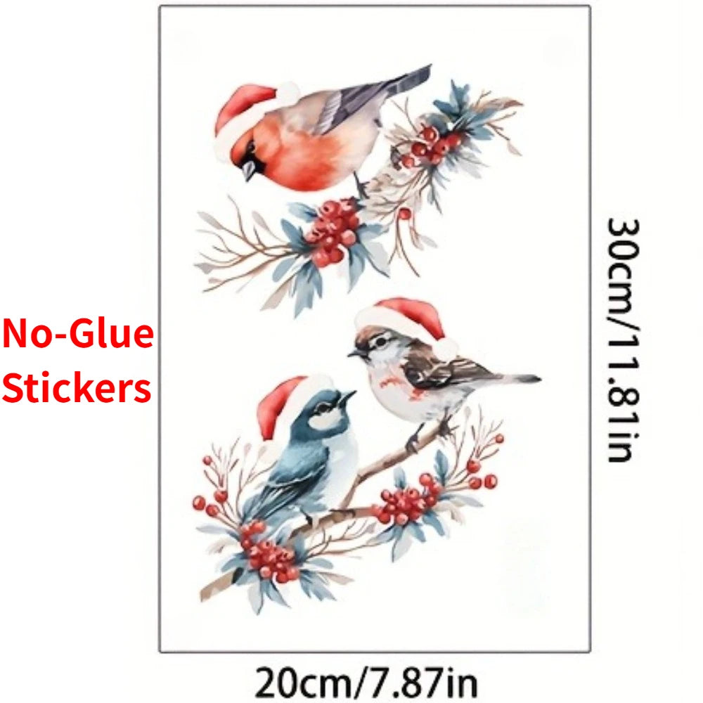1Set Christmas Bird and Tree Branch Window Static Stickers Waterproof Suitable for Home Kitchen Office Festive Christmas Decors