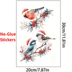 1Set Christmas Bird and Tree Branch Window Static Stickers Waterproof Suitable for Home Kitchen Office Festive Christmas Decors