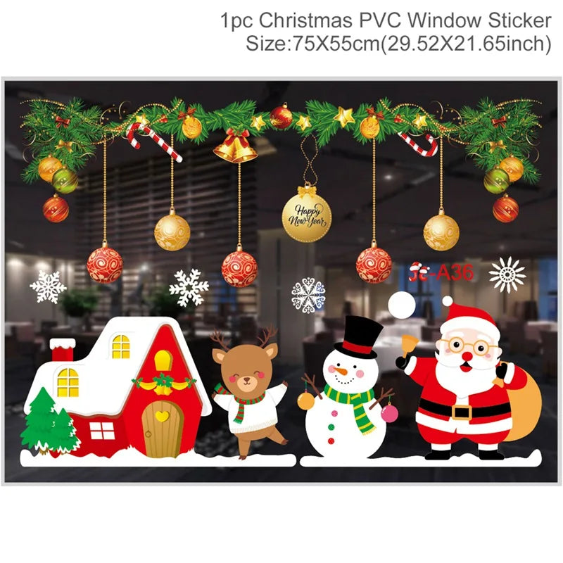 2025 Merry Christmas Wall Sticker Window Glass Merry Christmas Decor for Home Living Room Wall Decor 2026 Happy New Year Sticker