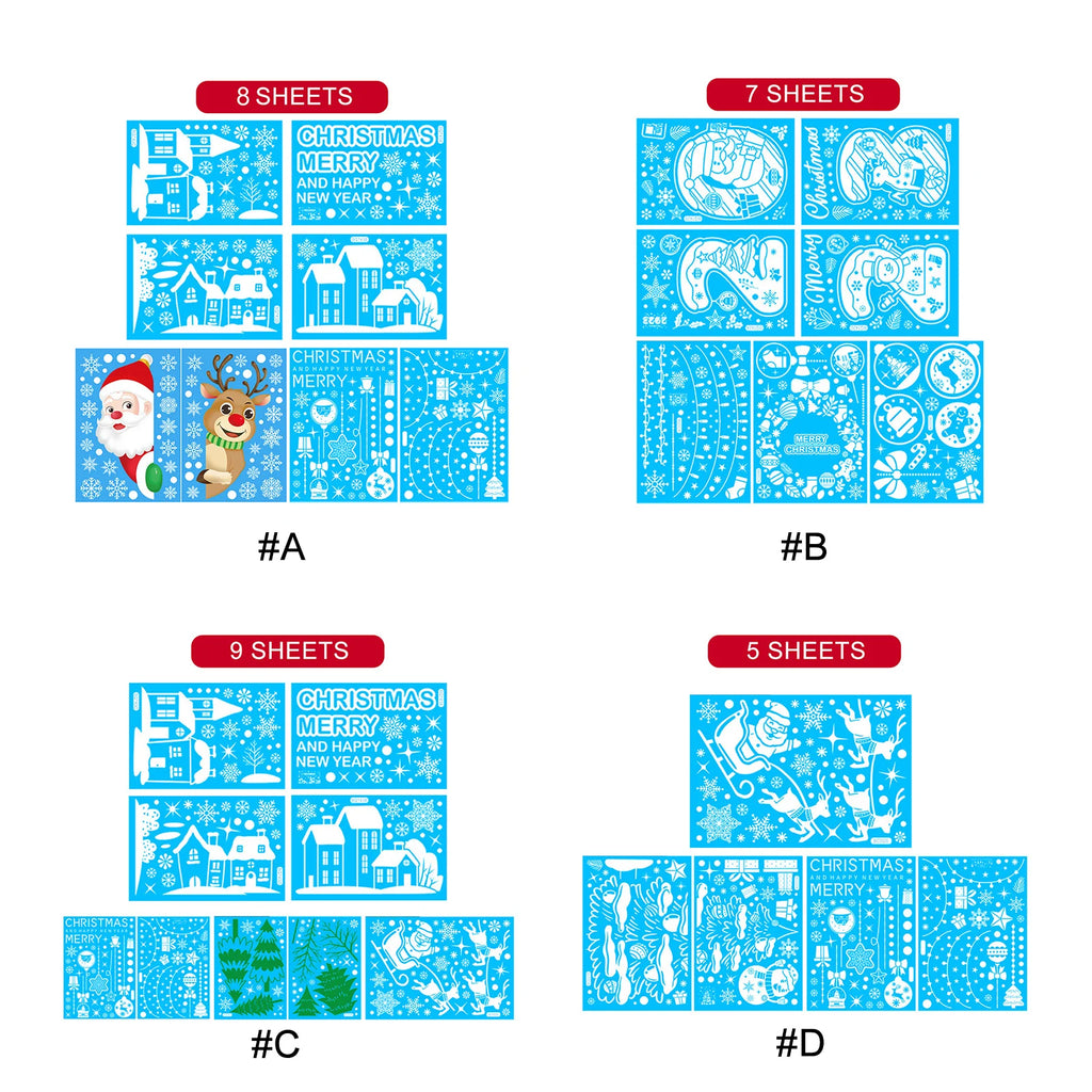 Christmas Window Stickers Set Santa Elk Snowflake Glass Cling Sticker Xmas Decor