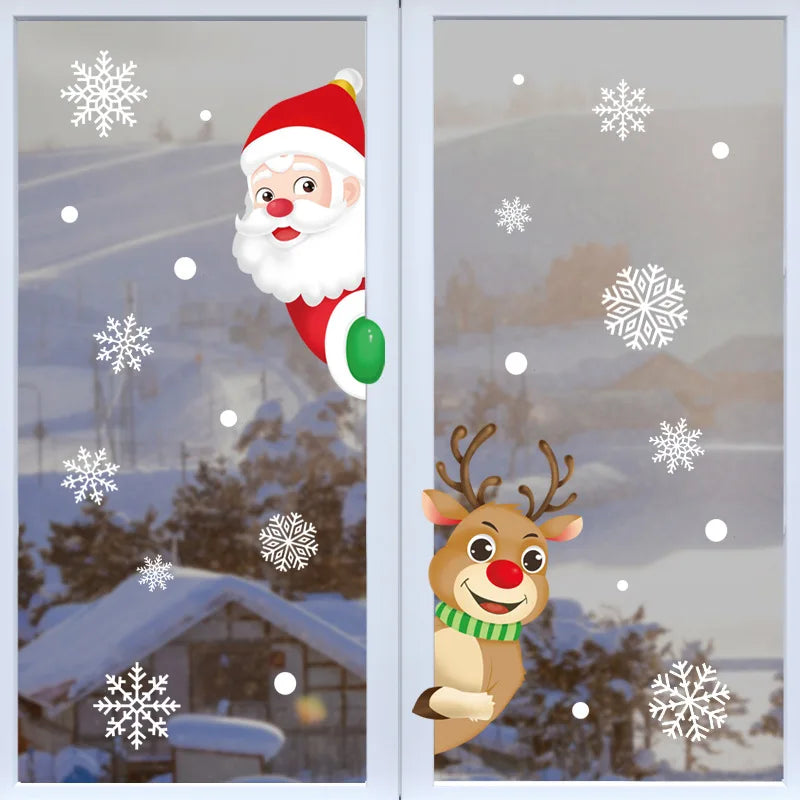 1Set Santa Claus Snowman Elk Window Stickers Snowflake Electrostatic Wall Sticker 2024 Christmas Decoration For Home New Year