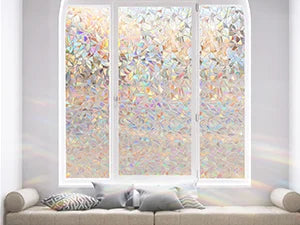 Window Privacy Film Rainbow Static Cling Stained Glass Film Window Covering Sticker Non-Adhesive Removable Reflective for Home